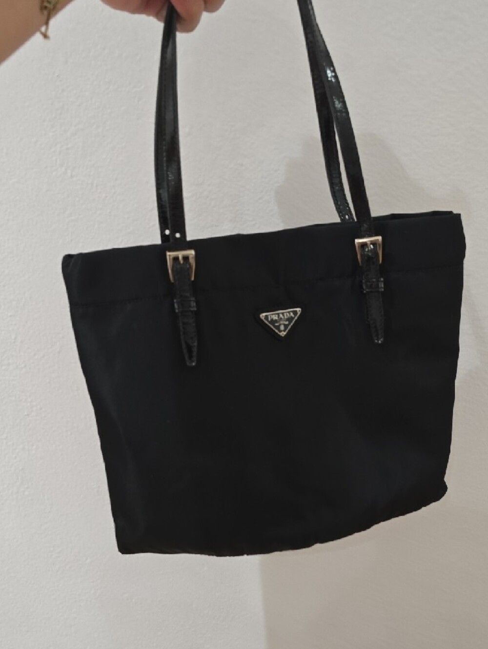 Prada Black Nylon Tote with Patent Leather Straps Authentic - Picture 4 of 7